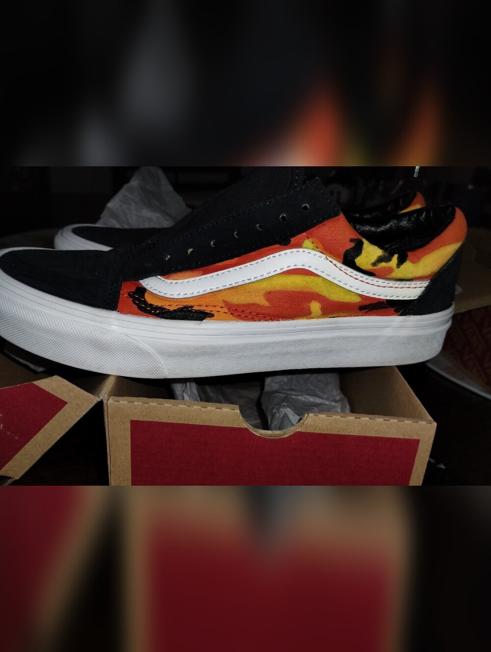 Vans Old Skool Pop Camo Orange New But Have Damages Inner Side Canvas Stain.